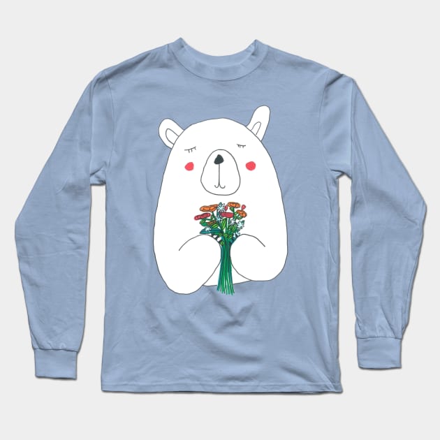 Polar Bear With Flowers Long Sleeve T-Shirt by DoodlesAndStuff